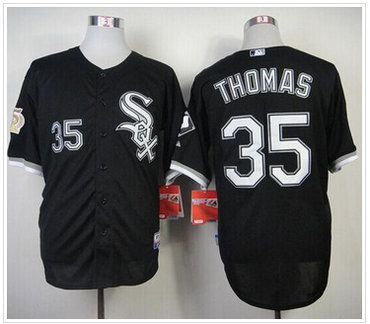 Chicago White Sox #35 Frank Thomas Black w75th Anniversary Commemorative Patch Stitched Baseball Jersey