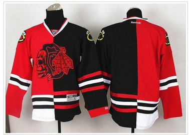 Chicago Blackhawks Blank Red-Black Split Red Skull Stitched NHL Jersey