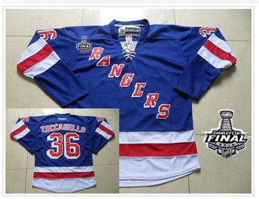 New York Rangers #36 Mats Zuccarello Blue Home With 2014 Stanley Cup Finals NHL Jersey