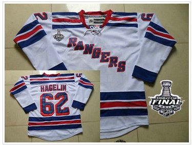 New York Rangers #62 Carl Hagelin White Road With 2014 Stanley Cup Finals Jersey