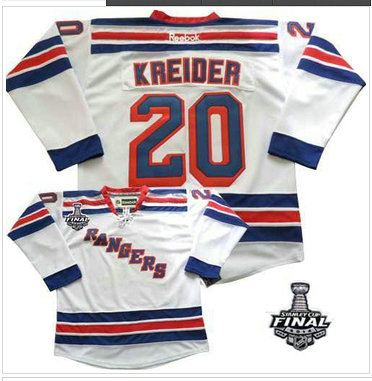 New York Rangers #20 Chris Kreider White Road With 2014 Stanley Cup Finals Stitched NHL Jersey