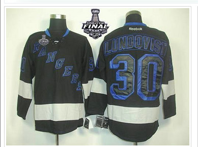 New York Rangers #30 Henrik Lundqvist Black Ice With 2014 Stanley Cup Finals Stitched NHL Jersey