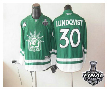 Youth NHL New York Rangers St Patty's Day #30 Henrik Lundqvist Green With 2014 Stanley Cup Finals Jersey