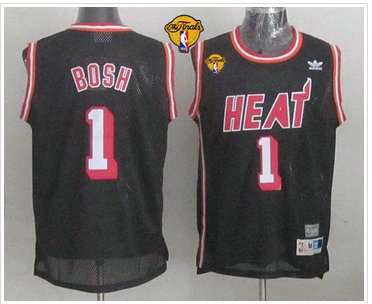 Miami Heat #1 Chris Bosh Black Hardwood Classics Nights Finals Patch Stitched NBA Jersey