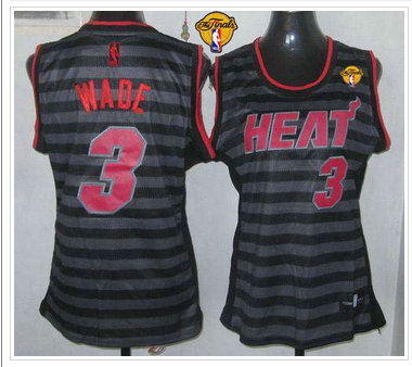 Women NBA Miami Heat #3 Dwyane Wade Black-Grey With Finals Patch Groove Stitched NBA Jersey