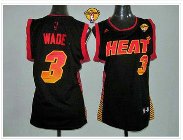 Women NBA Miami Heat #3 Dwyane Wade Black With Finals Patch Vibe Stitched NBA Jersey