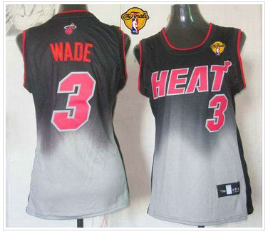 Women NBA Miami Heat #3 Dwyane Wade Black-Grey With Finals Patch Fadeaway Fashion Stitched NBA Jersey