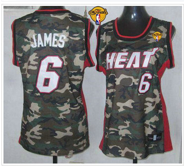 Women NBA Miami Heat #6 LeBron James Camo With Finals Patch Stealth Collection Stitched NBA Jersey