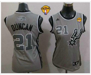 Women NBA Spurs #21 Tim Duncan Grey Alternate With Finals Patch Stitched NBA Jersey