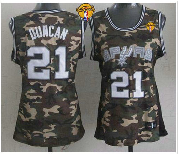 Women NBA Spurs #21 Tim Duncan Camo With Finals Patch Stealth Collection Stitched NBA Jersey