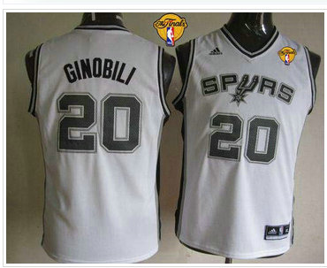 Youth NBA San Antonio Spurs #20 Manu Ginobili White With Finals Patch Stitched NBA Jersey