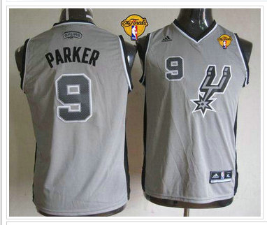 Youth NBA San Antonio Spurs #9 Tony Parker Grey With Finals Patch Stitched NBA Jersey