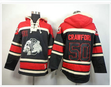 Chicago Blackhawks #50 Corey Crawford Black Sawyer Hooded Sweatshirt Stitched NHL Jersey