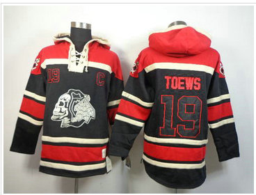 Chicago Blackhawks #19 Jonathan Toews Black Sawyer Hooded Sweatshirt Stitched NHL Jersey