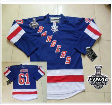 New York Rangers #61 Rick Nash Blue Home With 2014 Stanley Cup Finals NHL Jersey