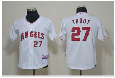 Youth MLB Los Angeles Angels #27 Mike Trout White Cool Base Baseball Jersey