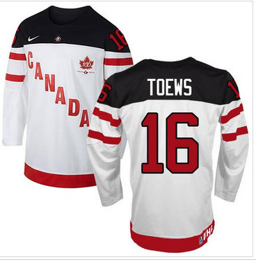 Team Canada Olympic #16 Jonathan Toews White 100th Anniversary Stitched NHL Jersey