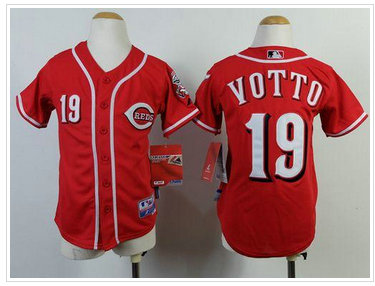 Youth MLB Cincinnati Reds #19 Joey Votto Red Cool Base Baseball Jersey
