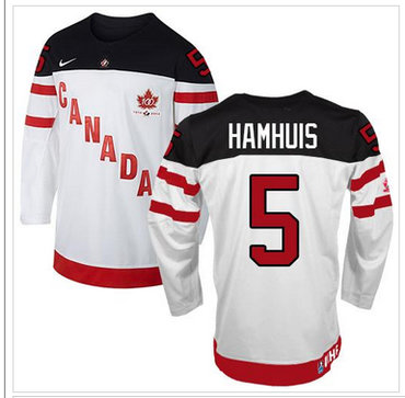Olympic CA. #5 Dan Hamhuis White 100th Anniversary Stitched NHL Jersey