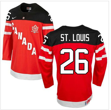 Olympic CA. #26 Martin St.Louis Red 100th Anniversary Stitched NHL Jersey