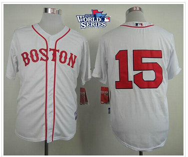 Boston Red Sox #15 Dustin Pedroia White Cool Base 2013 World Series Patch Stitched Baseball Jersey