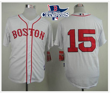 Boston Red Sox #15 Dustin Pedroia White Cool Base 2013 World Series Champions Patch Stitched Baseball Jersey