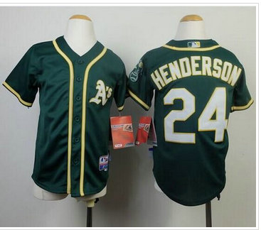 Youth Oakland Athletics #24 Rickey Henderson Green Cool Base Jersey
