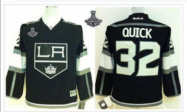 Youth NHL Los Angeles Kings #32 Jonathan Quick Black Home 2014 Stanley Cup Champions Jersey