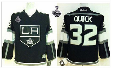 Youth NHL Los Angeles Kings #32 Jonathan Quick Black Home 2014 Stanley Cup Finals Jersey
