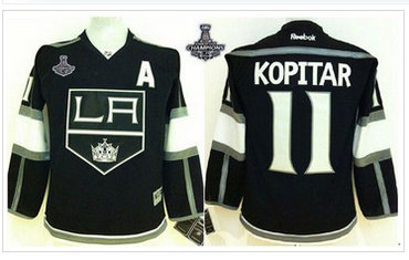 Youth NHL Los Angeles Kings #11 Anze Kopitar Black Home 2014 Stanley Cup Champions Jersey