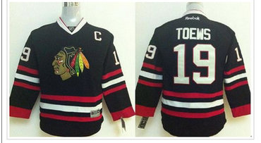 Youth NHL Blackhawks #19 Jonathan Toews Stitched Black Jersey