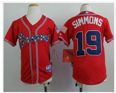 Youth MLB Atlanta Braves #19 Andrelton Simmons Red Cool Base Baseball Jersey