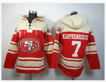 San Francisco 49ers #7 Colin Kaepernick Red Sawyer Hooded Sweatshirt Stitched Jersey