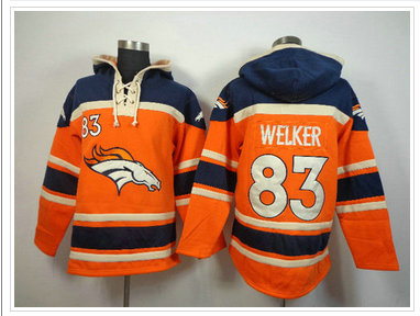 Denver Broncos #83 Wes Welker Blue-Orange Sawyer Hooded Sweatshirt Stitched Jersey