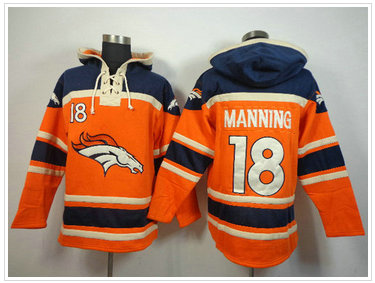 Denver Broncos #18 Peyton Manning Blue-Orange Sawyer Hooded Sweatshirt Stitched Jersey