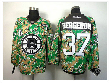 Boston Bruins #37 Patrice Bergeron Camo Veterans Day Practice NHL Jersey