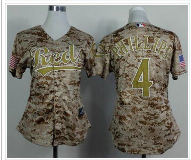 Women's MLB Cincinnati Reds #4 Brandon Phillips Camo Cool Base Stitched Baseball Jersey