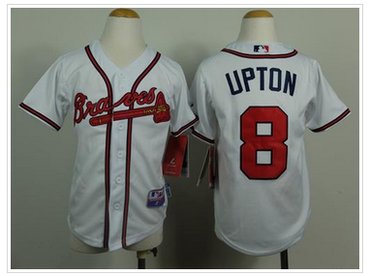 Youth Atlanta Braves #8 Justin Upton White Cool Base Baseball Jersey