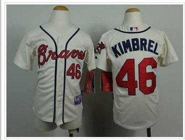 Youth Atlanta Braves #46 Craig Kimbrel Cream Cool Base Baseball Jersey