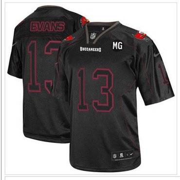 NEW Buccaneers #13 Mike Evans Lights Out Black With MG Patch Stitched NFL Elite Jersey