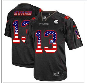 NEW Buccaneers #13 Mike Evans Black With MG Patch Stitched NFL Elite USA Flag Fashion Jersey