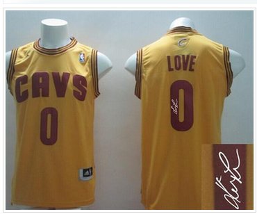 New Revolution 30 Autographed Cavaliers #0 Kevin Love Yellow Stitched NBA Jersey
