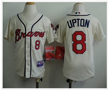 Youth MLB Atlanta Braves #8 Justin Upton Cream Cool Base Stitched Baseball Jersey