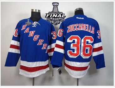 New York Rangers #36 Mats Zuccarello Blue Home With 2014 Stanley Cup Finals NHL Jersey