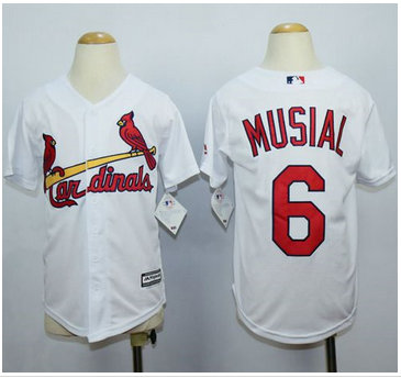 Youth Cardinals #6 Stan Musial White Cool Base Stitched MLB Jersey