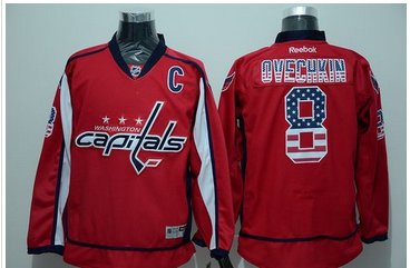 Washington Capitals #8 Alex Ovechkin Red USA Flag Fashion Stitched NHL Jersey