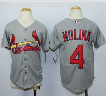 Youth St. Louis Cardinals #4 Yadier Molina Grey Cool Base Stitched Baseball Jersey