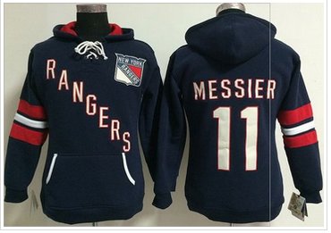 Women's New York Rangers #11 Mark Messier Navy Blue Old Time Heidi NHL Hoodie