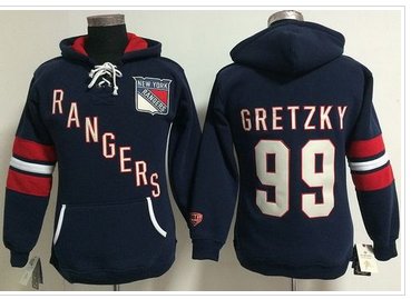 Women's New York Rangers #99 Wayne Gretzky Navy Blue Old Time Heidi NHL Hoodie