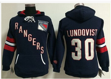 Women's New York Rangers #30 Henrik Lundqvist Navy Blue Old Time Heidi NHL Hoodie